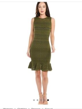 Milly Sleeveless Olive Crochet Knit Mermaid Dress
